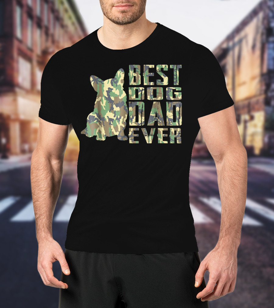 Best Dog Dad Ever Camo Pattern Text With Dog T-Shirt
