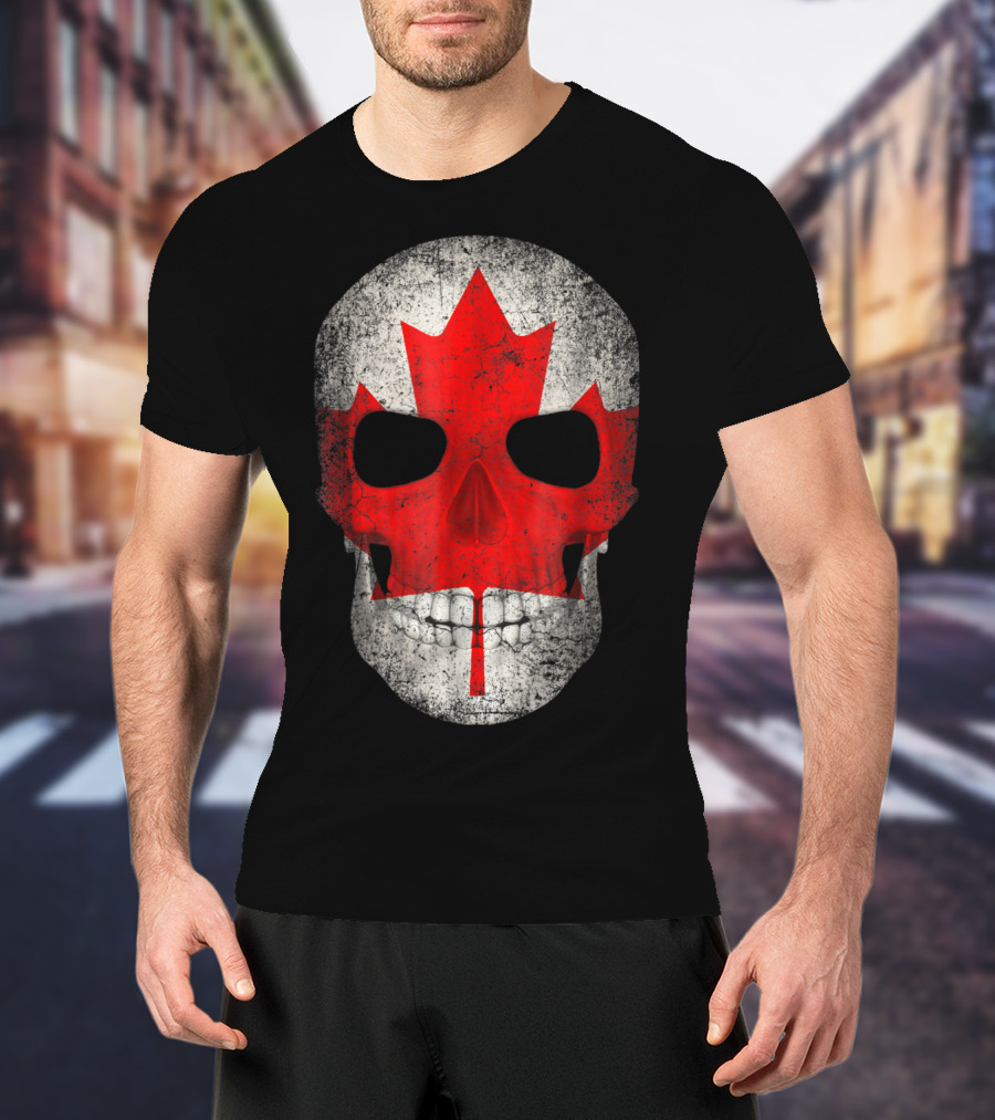 Canada Flag Skull Hockey Dad Canadian Boys T-Shirt