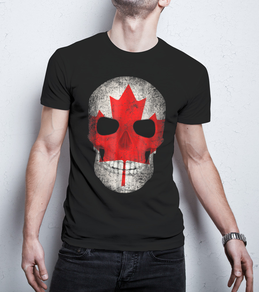 Canada Flag Skull Hockey Dad Canadian Boys T-Shirt