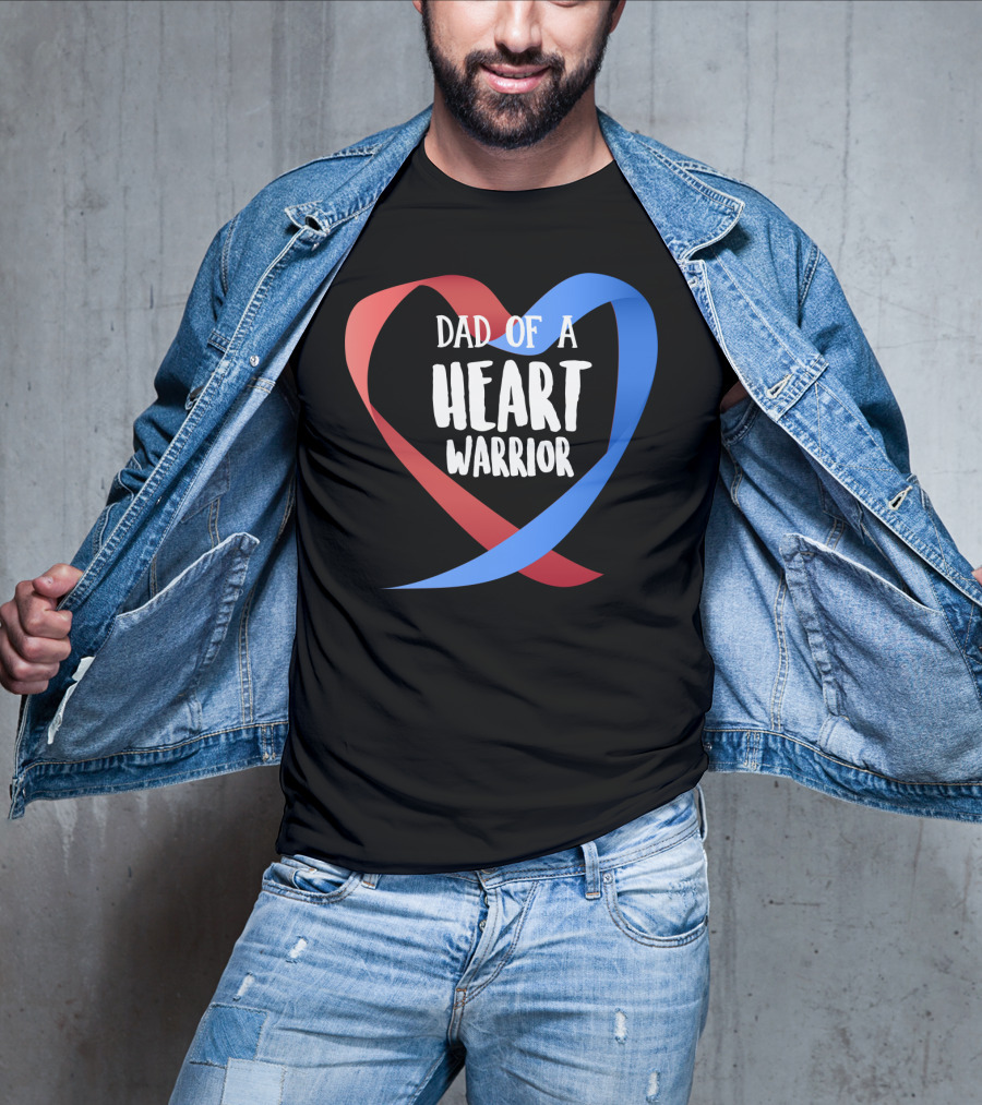 Dad Of A Heart Warrior CHD Awareness Red And Blue Ribbon Heart T-Shirt