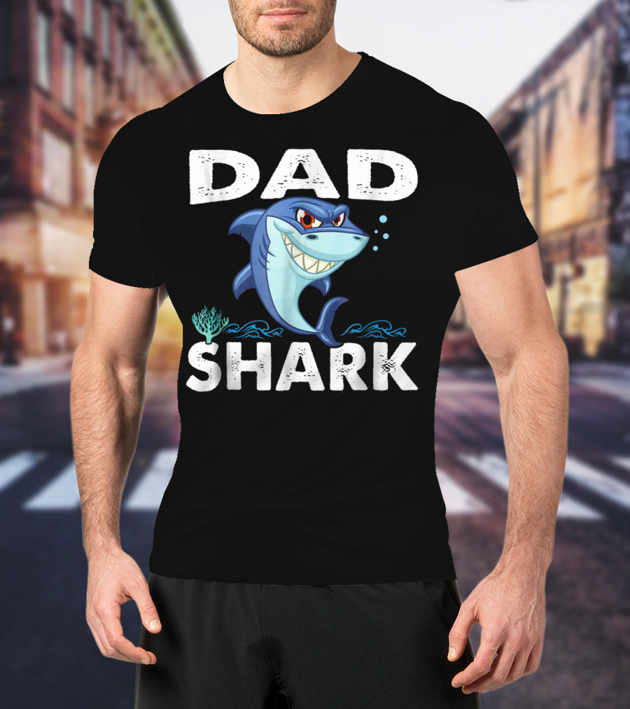 Dad Shark Awesome Funny Family Shark Fierce Cartoon T-Shirt
