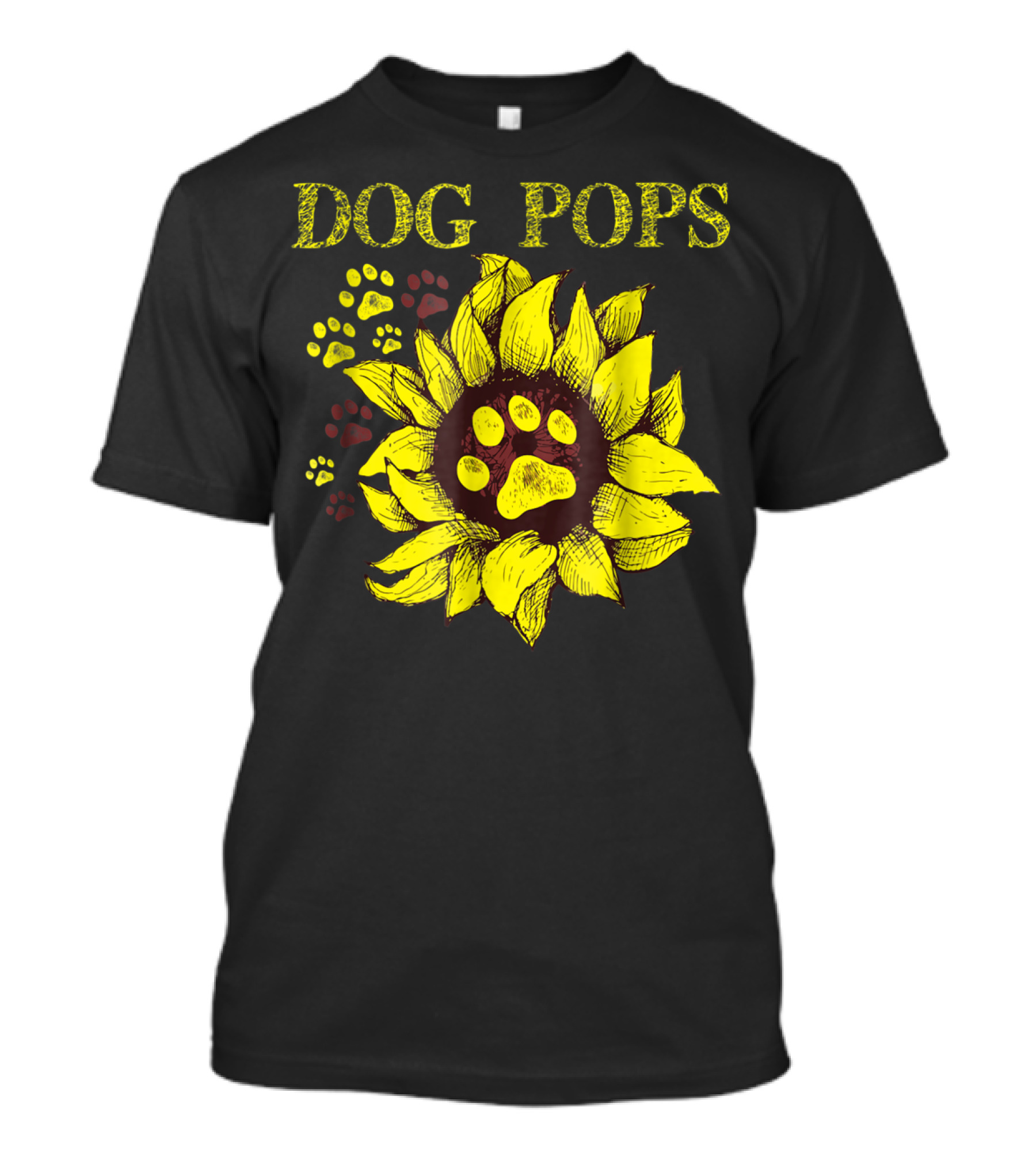 Dog Pops Sunflower Paw Prints Dog Dad T-Shirt