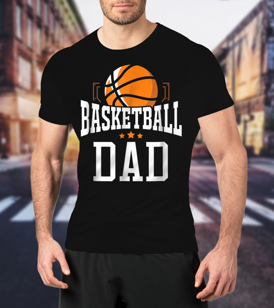 Basketball Dad With Orange Hoop Icon And Stars T-Shirt