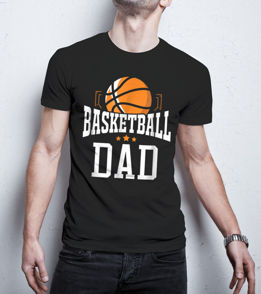 Basketball Dad With Orange Hoop Icon And Stars T-Shirt