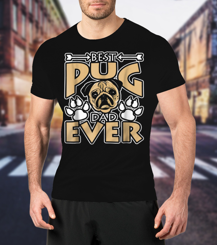 Best Pug Dad Ever With Paw Prints And Dog Bone Elements T-Shirt