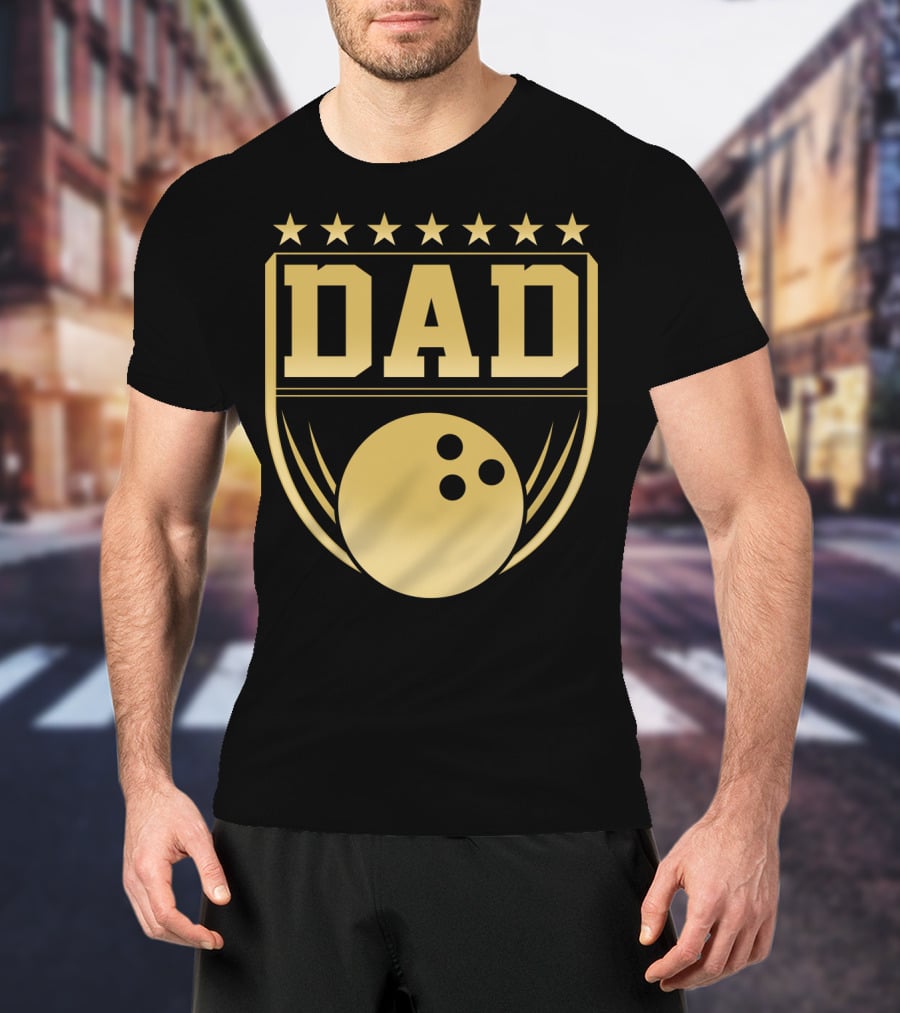 Dad Gold Bowling Ball Coach Stars Funny T-Shirt