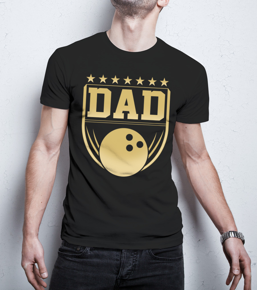 Dad Gold Bowling Ball Coach Stars Funny T-Shirt