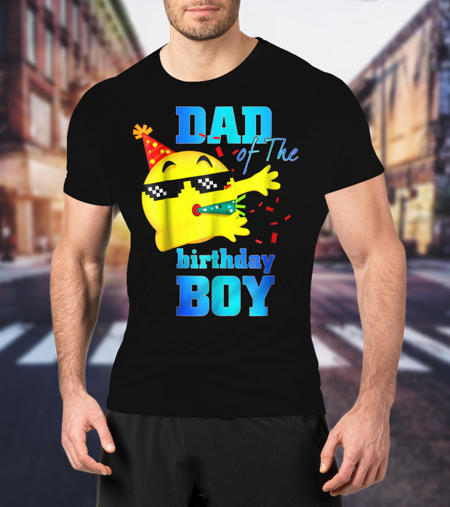 Dad Of The Birthday Boy Dabbing Emoji With Party Hat And Confetti T-Shirt