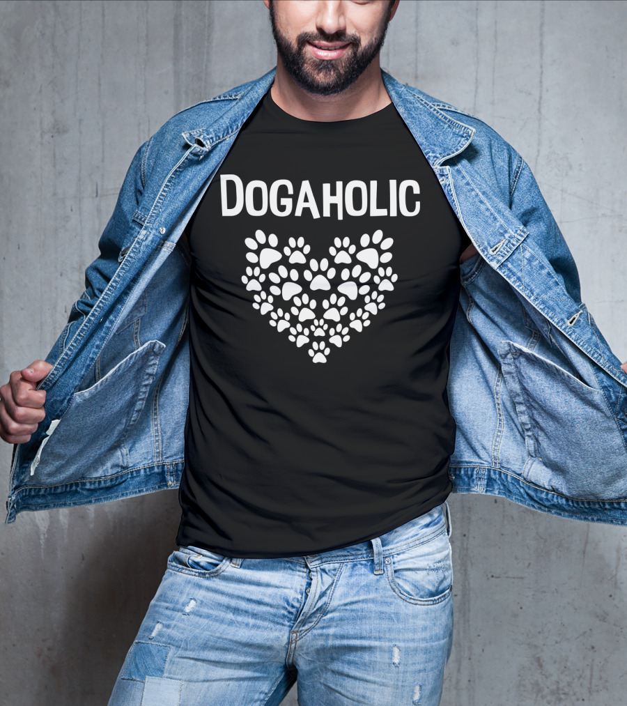 Dogaholic Heart Paw Print Dog Lover Moms Dads 17 T-Shirt