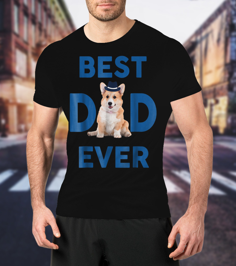 Best Dad Ever Corgi Pup Wearing Hat T-Shirt