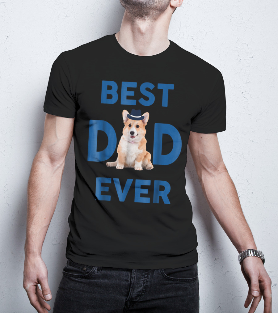 Best Dad Ever Corgi Pup Wearing Hat T-Shirt