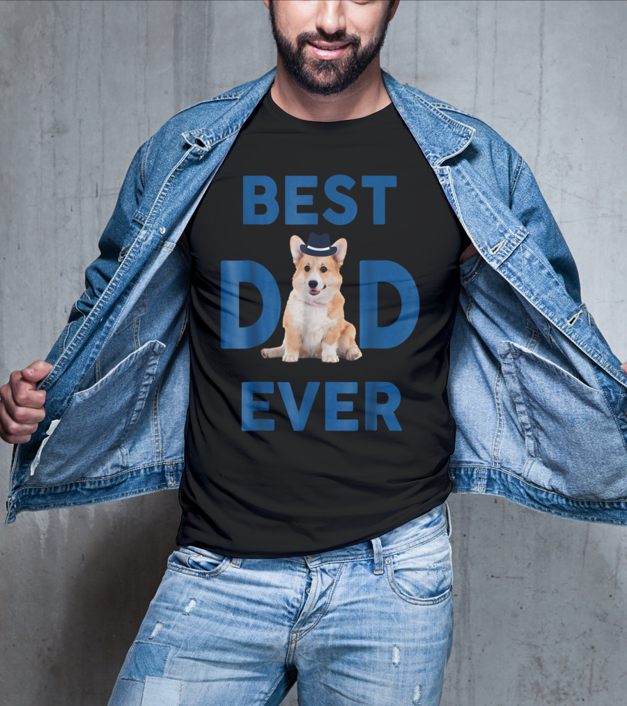 Best Dad Ever Corgi Pup Wearing Hat T-Shirt