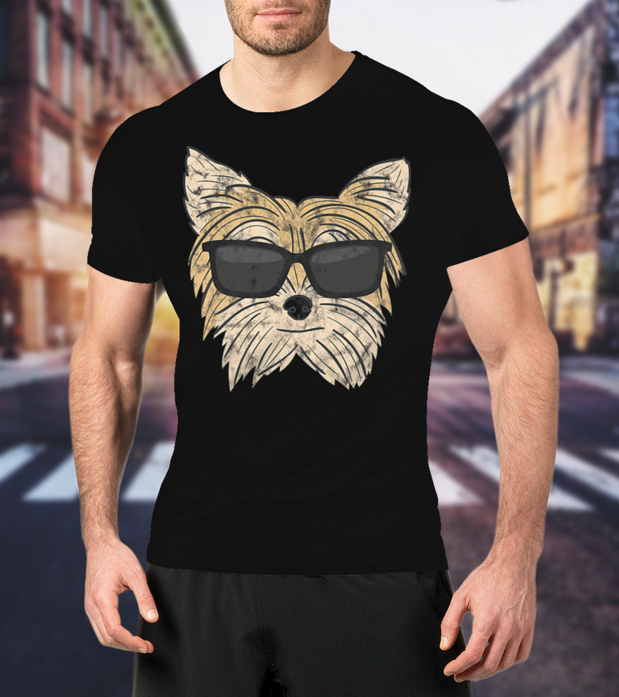 Cool Yorkie Sunglasses Yorkie Poo Dog Face With Shades T-Shirt
