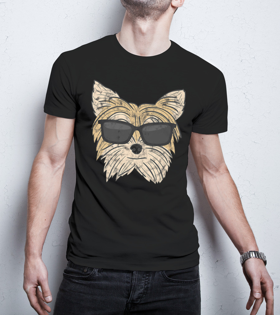 Cool Yorkie Sunglasses Yorkie Poo Dog Face With Shades T-Shirt