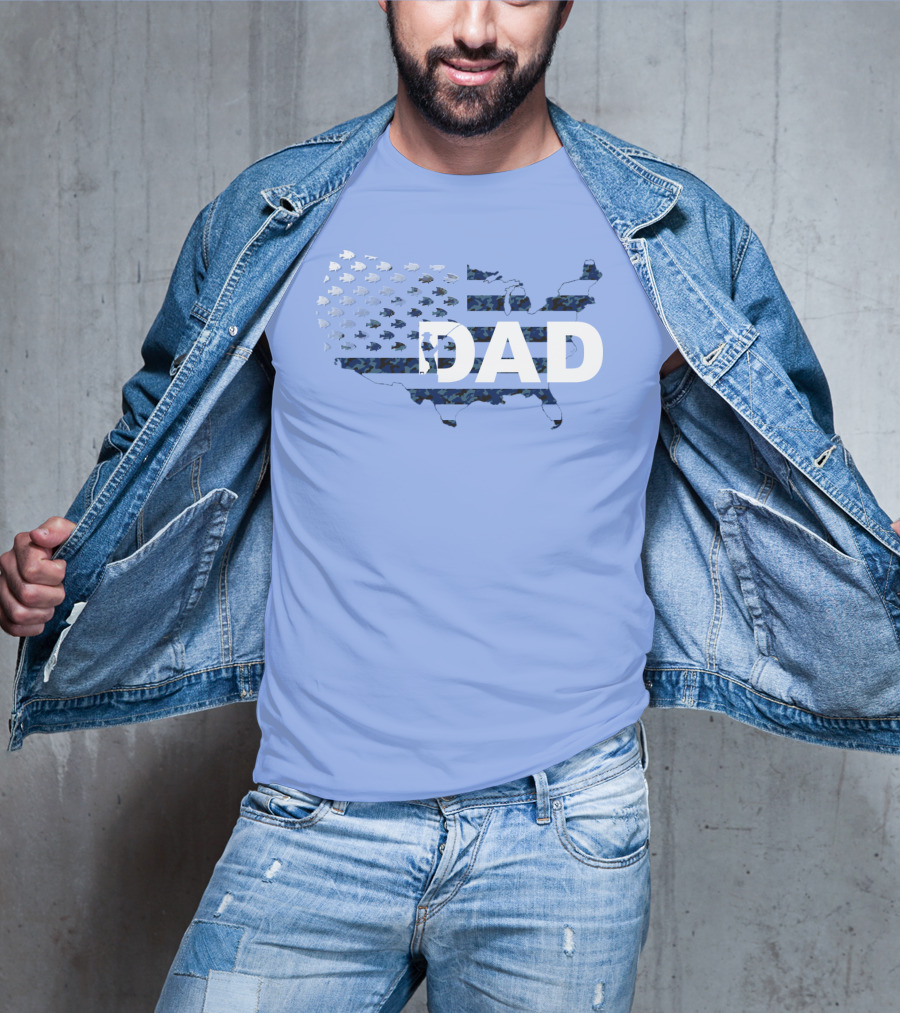 Dad Camouflage Flag Map USA Fish T-Shirt
