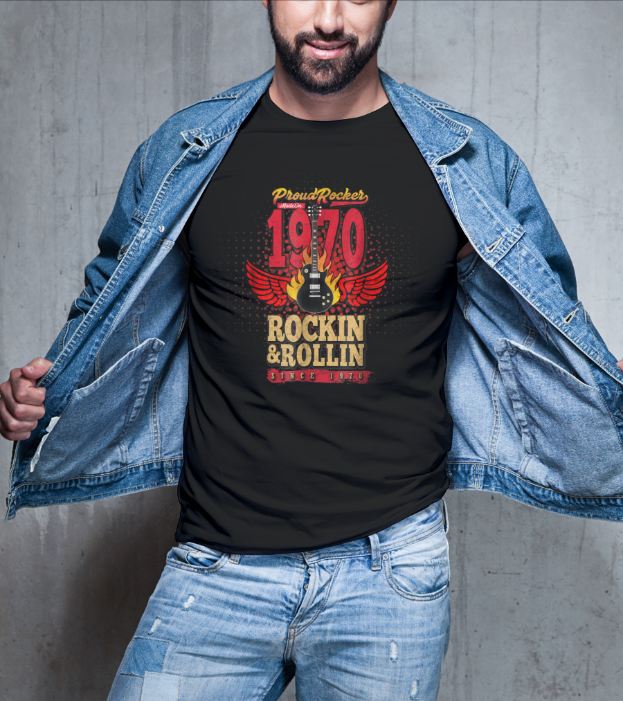 Proud Rocker Made In 1970 Flaming Wing Guitar Rockin And Rollin Since 1970 T-Shirt