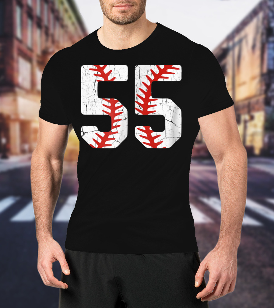 Baseball Player Jersey Number 55 Proud Baseball MOM DAD38 T-Shirt