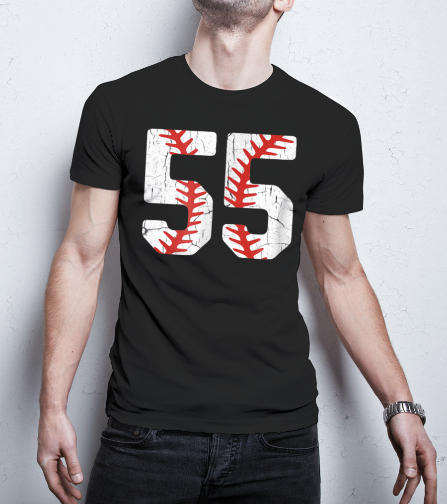 Baseball Player Jersey Number 55 Proud Baseball MOM DAD38 T-Shirt
