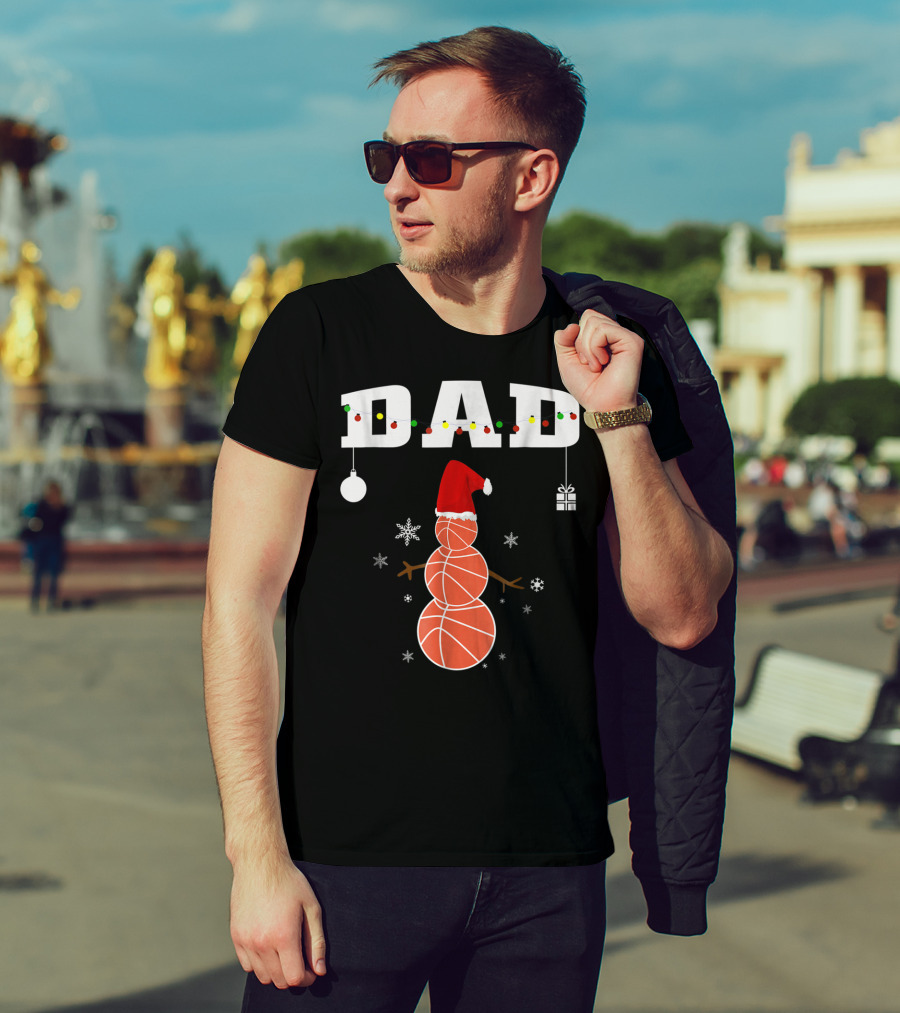 Dad Basketball Snowman Christmas Holiday T-Shirt