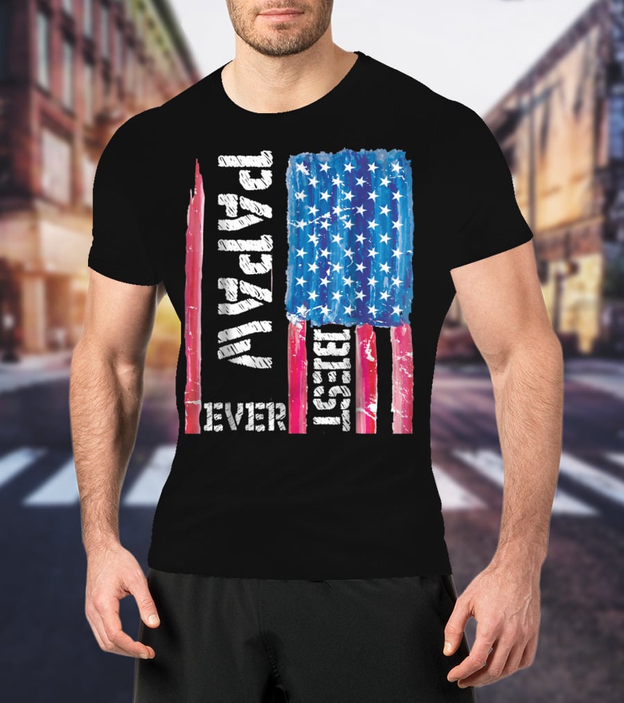Best Papaw Ever Distressed American Flag Vertical Text And Stars T-Shirt