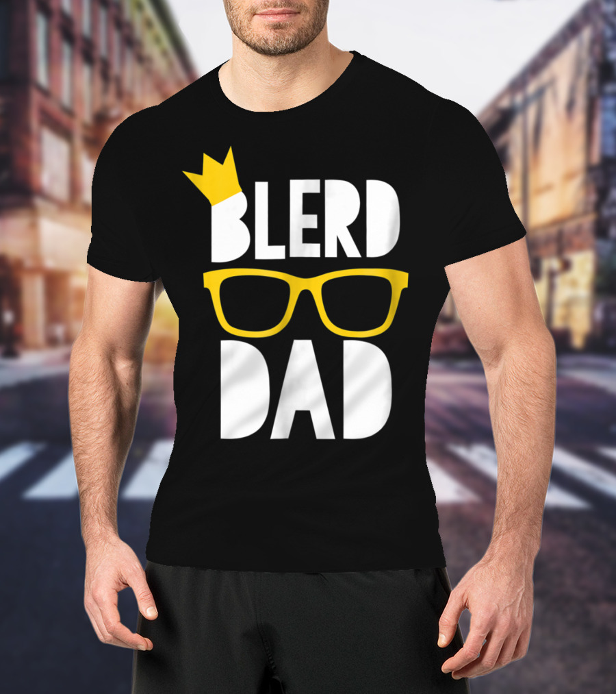 Blerd Dad Yellow Geeky Glasses Crown Black Nerd Dad T-Shirt