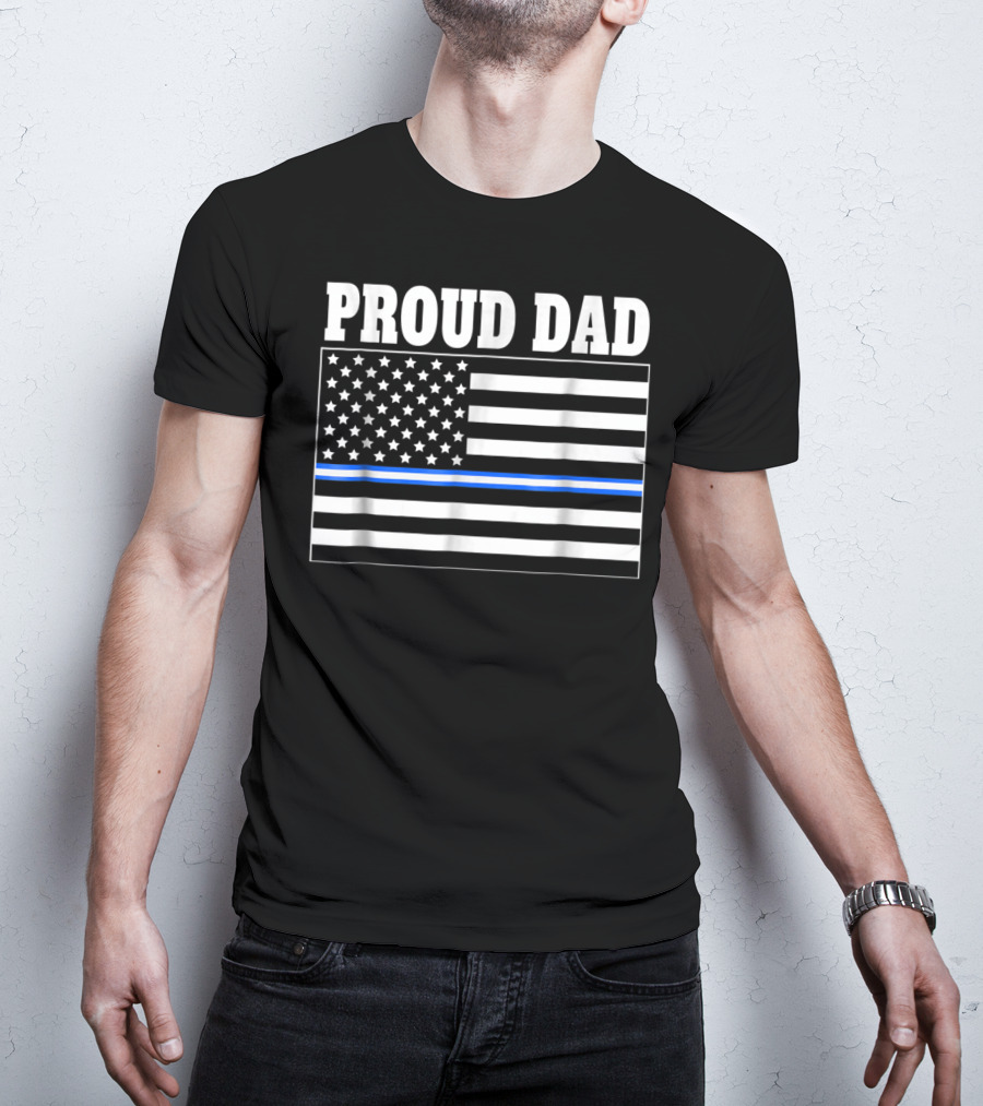 PROUD DAD EMT Thin Blue Line American Flag T-Shirt