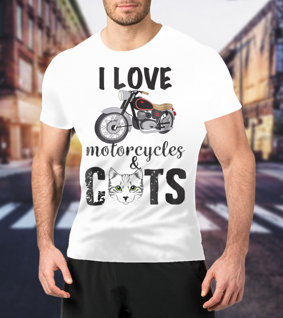 I Love Motorcycles And Cats Grandpa T-Shirt
