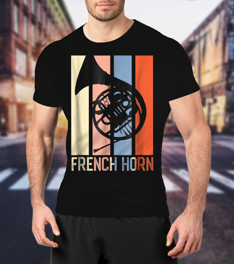 French Horn Dad Marching Band High School Strip Style Retro Music 22 T-Shirt