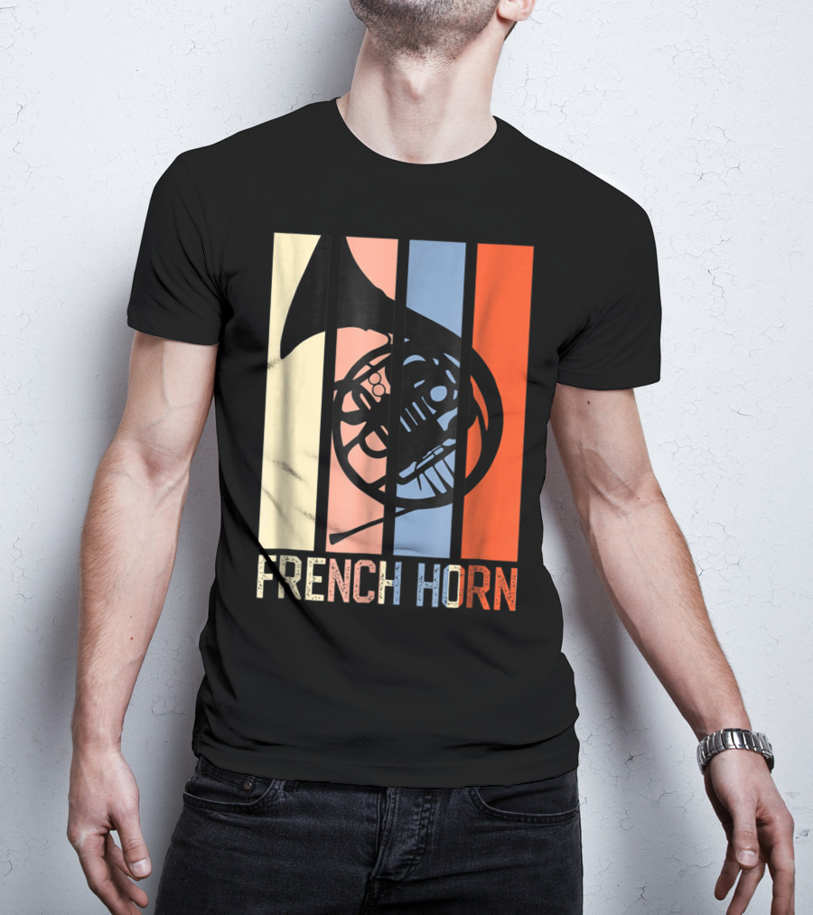French Horn Dad Marching Band High School Strip Style Retro Music 22 T-Shirt
