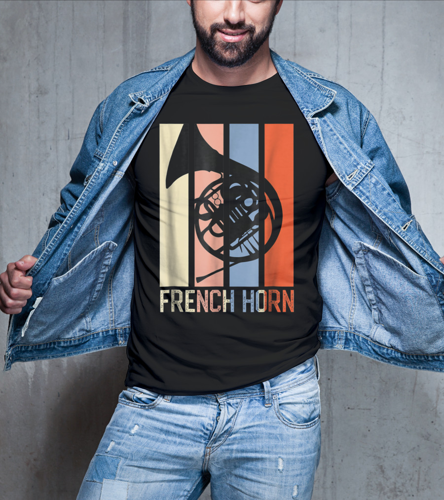 French Horn Dad Marching Band High School Strip Style Retro Music 22 T-Shirt