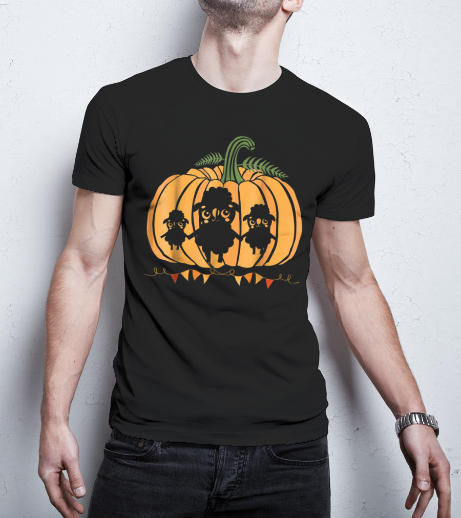 Cute Sheep Family Halloween Pumpkin Dad Mom85 T-Shirt