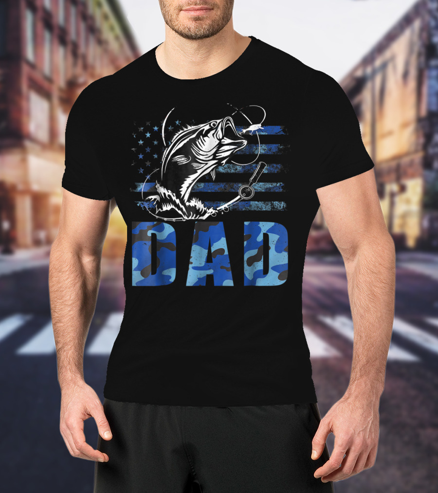 Dad Fishing Camouflage USA Flag T-Shirt