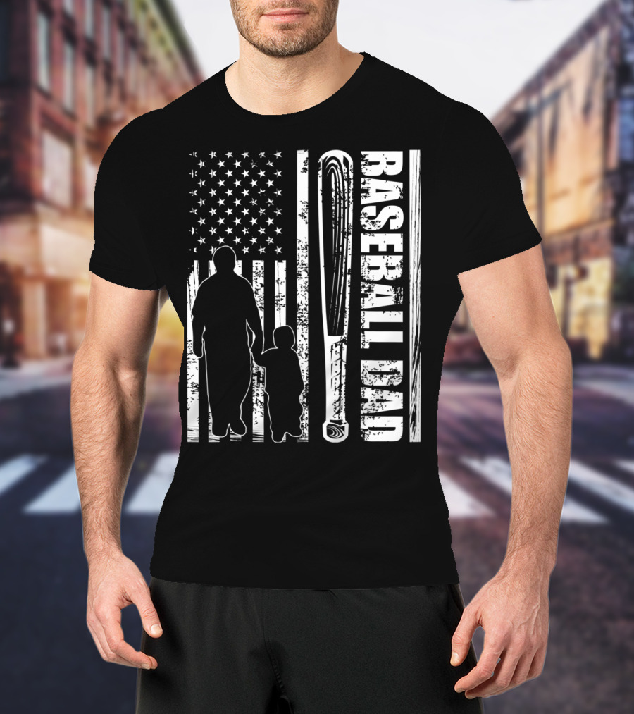 BASEBALL DAD American Flag Bat Father's Day T-Shirt