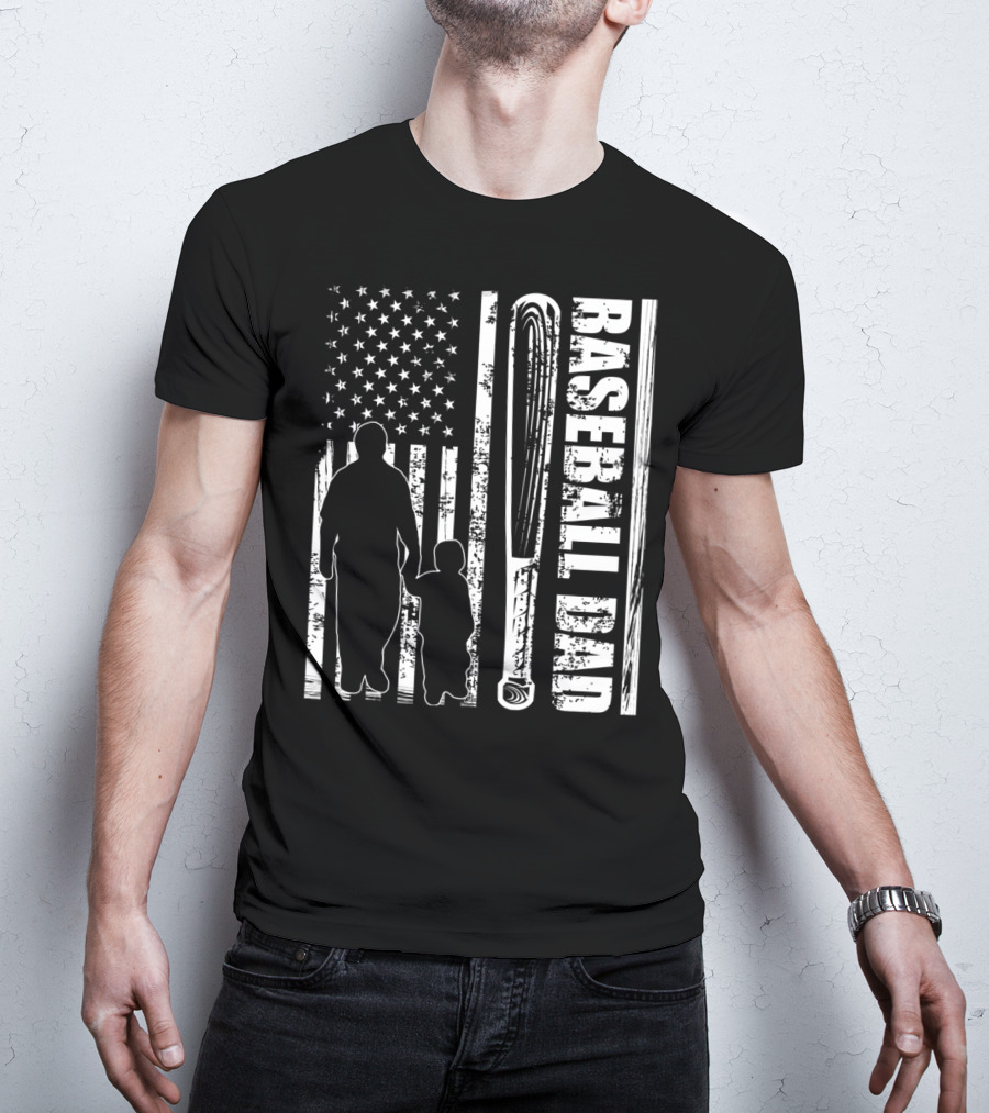 BASEBALL DAD American Flag Bat Father's Day T-Shirt