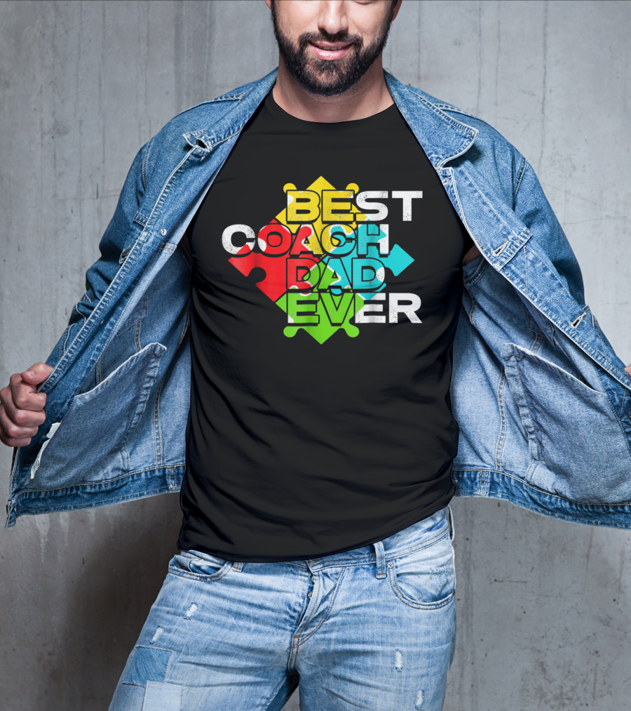 Best Coach Dad Ever Autism Puzzle Piece Colors 90s T-Shirt