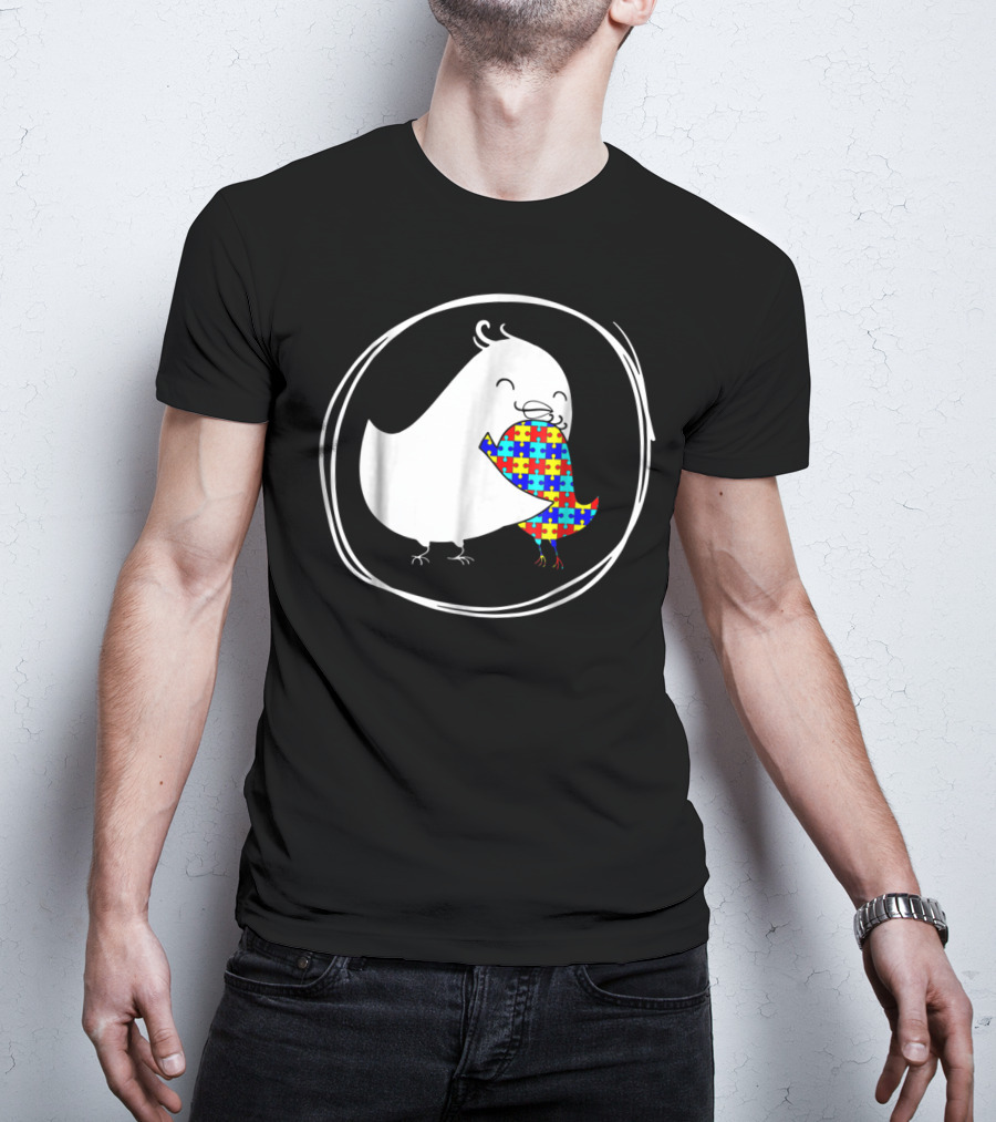 Chicken Embrace Autism Puzzle Pattern Awareness T-Shirt