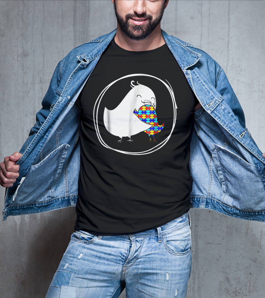 Chicken Embrace Autism Puzzle Pattern Awareness T-Shirt