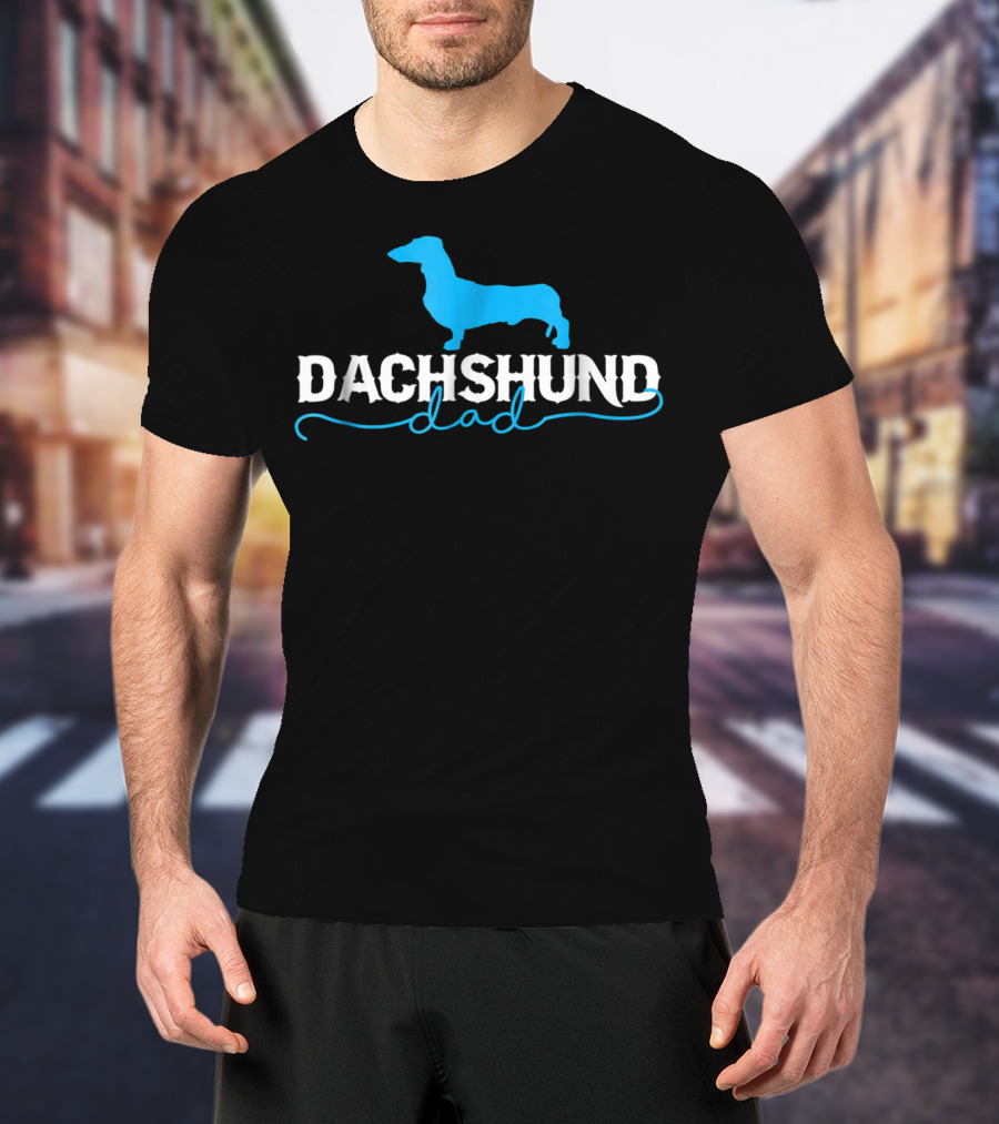 Dachshund Dad With Blue T-Shirt