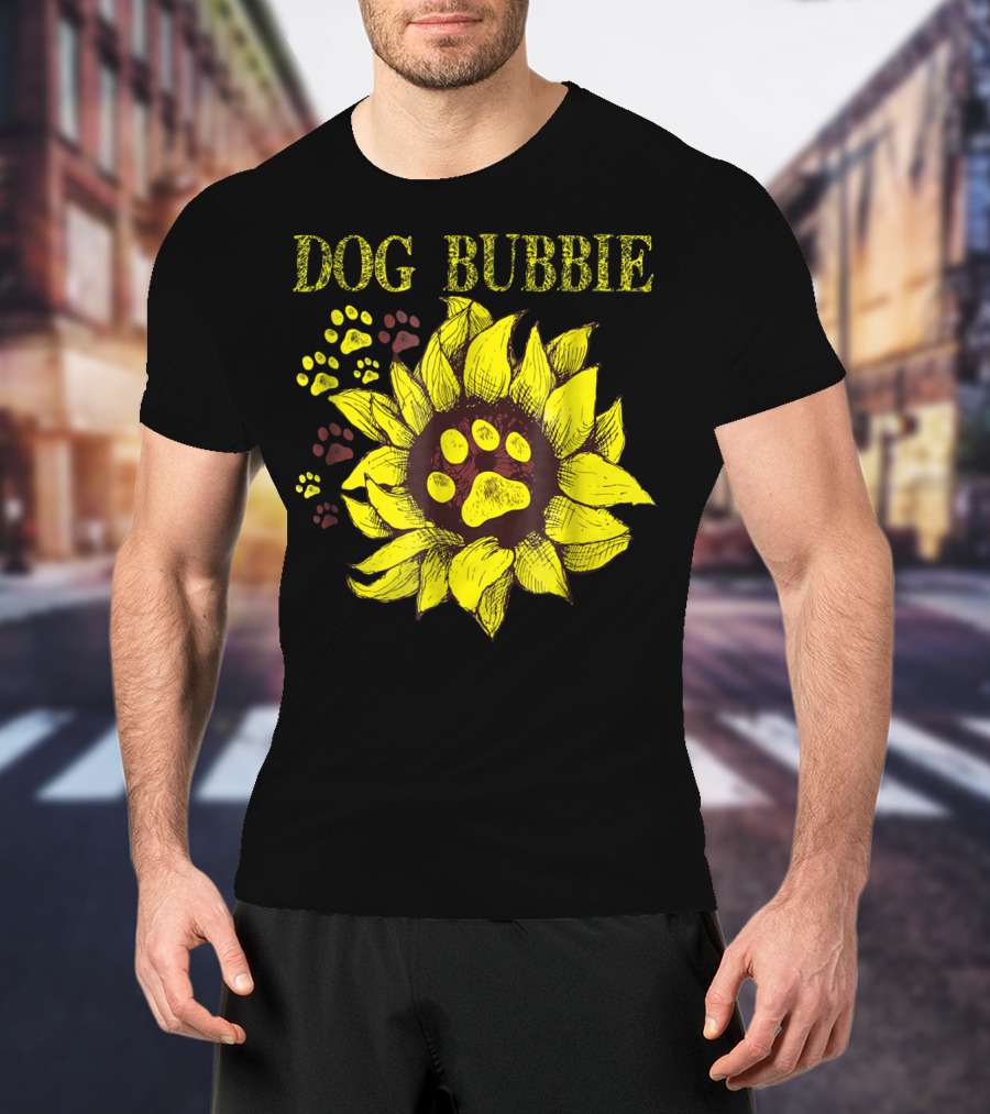 Dog Bubbie Sunflower And Paw Prints T-Shirt