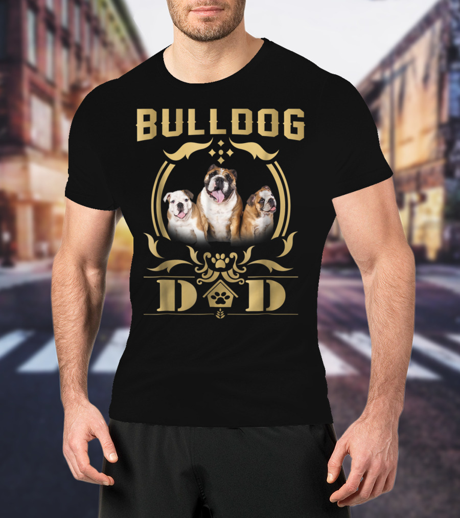 Bulldog Dad Trio With Paw Print Embellishments T-Shirt