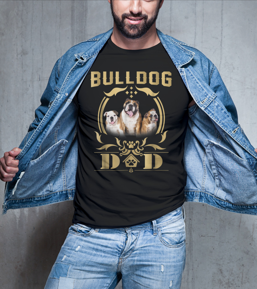 Bulldog Dad Trio With Paw Print Embellishments T-Shirt