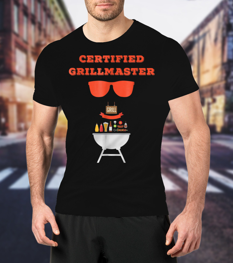 Certified Grillmaster Dad Pun BBQ99 Cooking Fun With Sunglasses And Grill T-Shirt