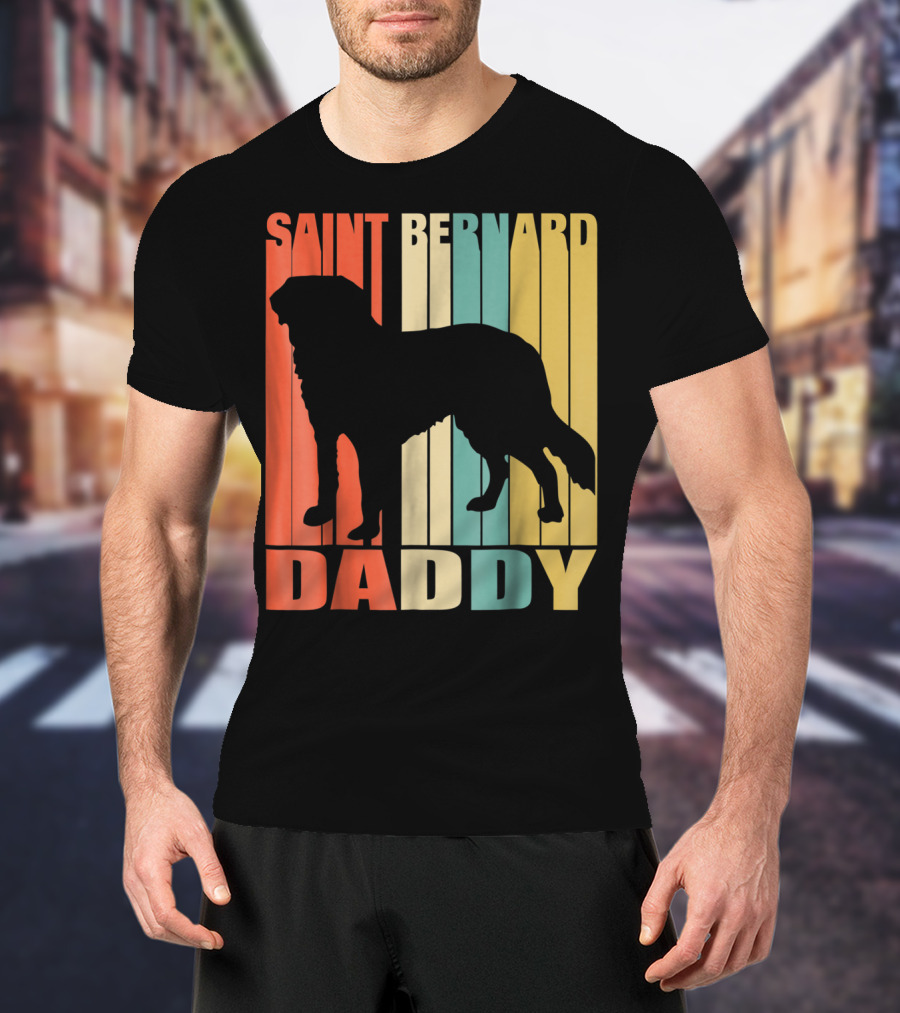 Saint Bernard Daddy Vintage Love Dog87 Retro Stripes T-Shirt