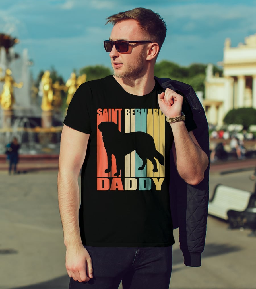 Saint Bernard Daddy Vintage Love Dog87 Retro Stripes T-Shirt