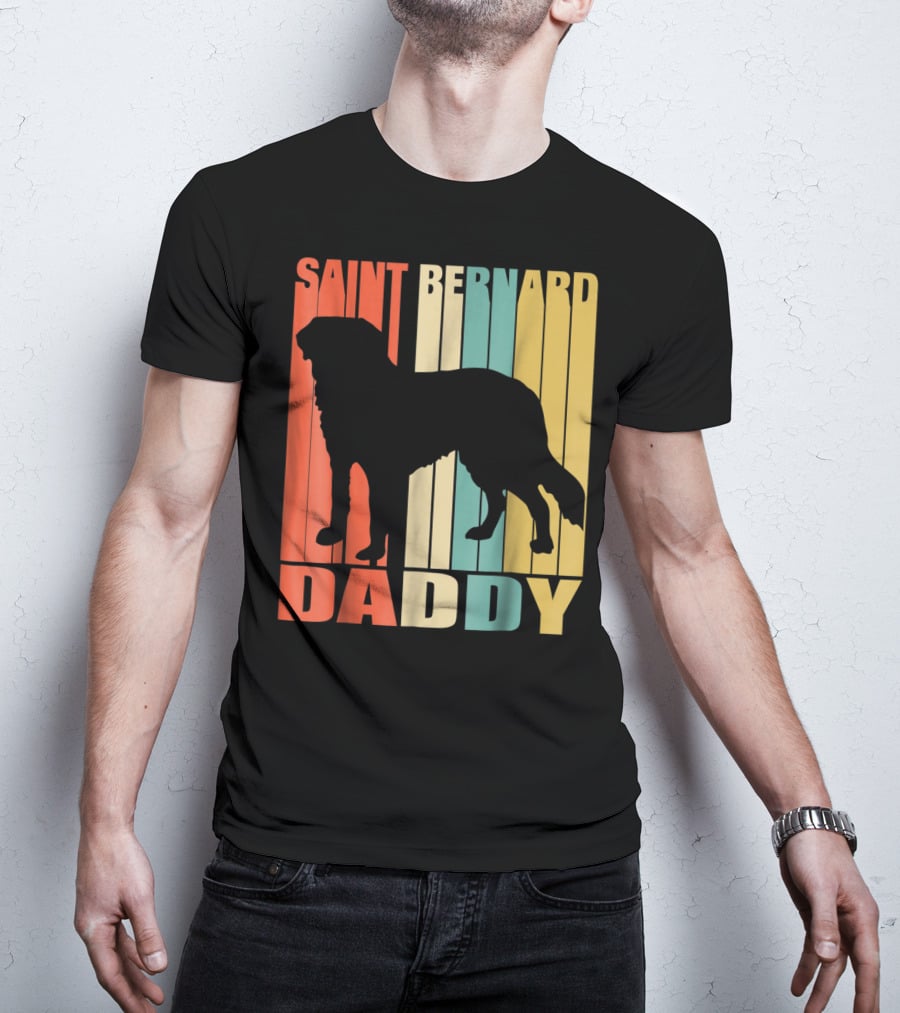 Saint Bernard Daddy Vintage Love Dog87 Retro Stripes T-Shirt