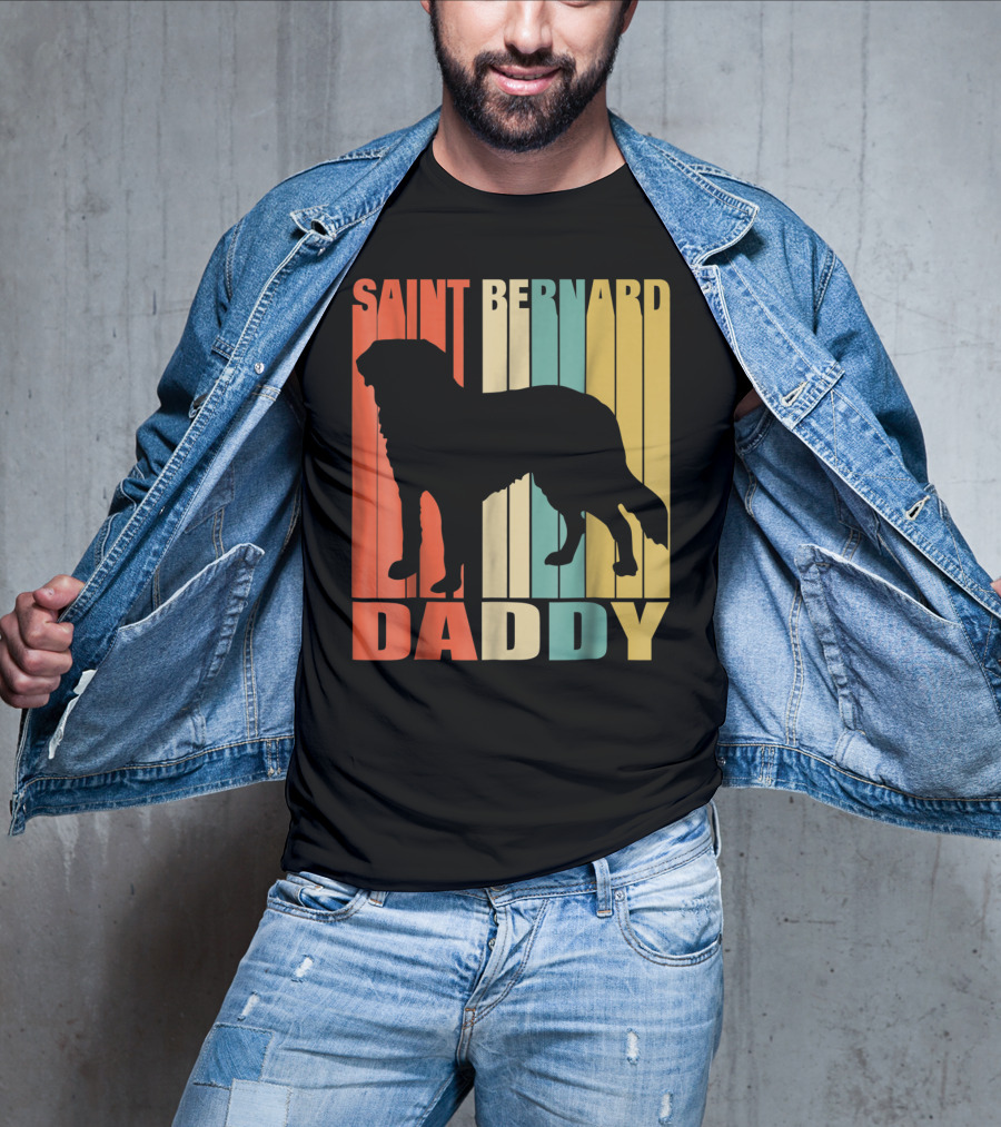 Saint Bernard Daddy Vintage Love Dog87 Retro Stripes T-Shirt