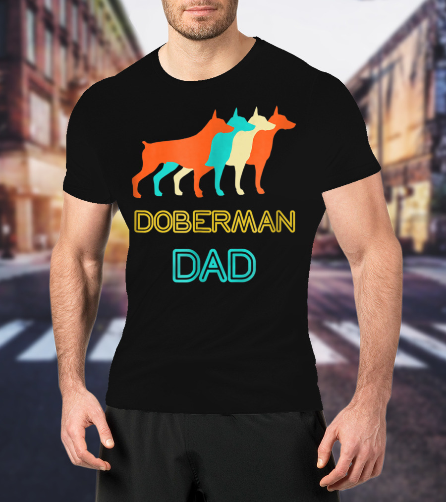 Doberman Dad Retro Colorful Silhouette Trio T-Shirt