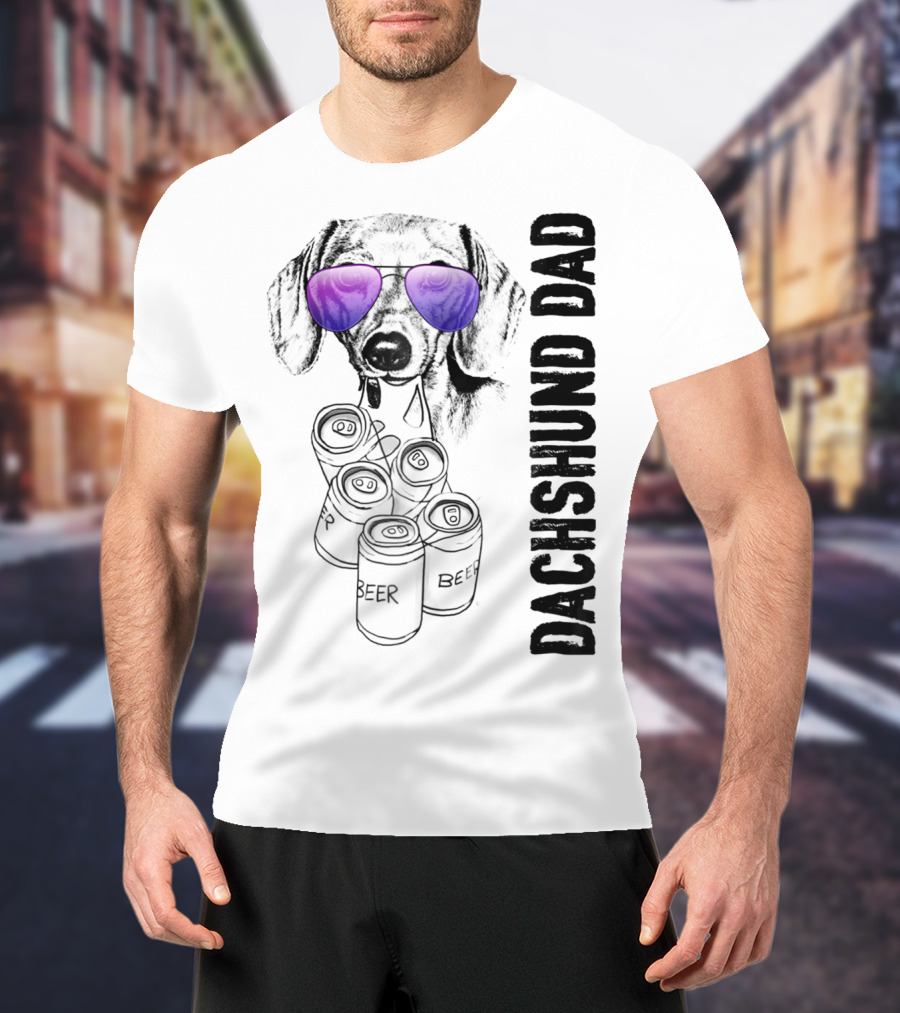 Dachshund Dad With Beer Cans And Sunglasses T-Shirt