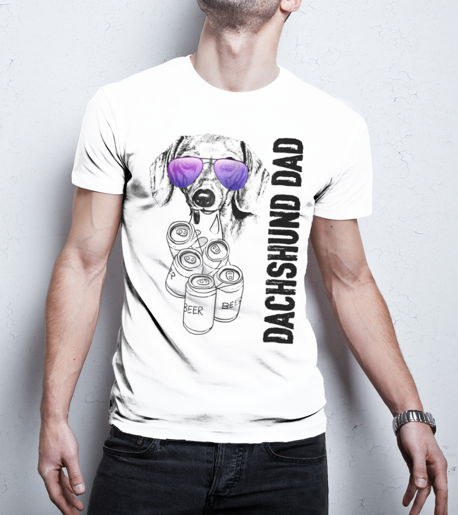 Dachshund Dad With Beer Cans And Sunglasses T-Shirt