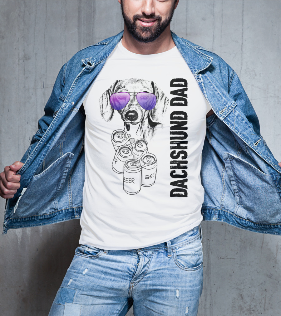 Dachshund Dad With Beer Cans And Sunglasses T-Shirt